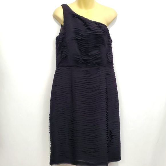 Ann Taylor Black One Shoulder Cocktail/Party Ruffle Tiered Dress (D340) Size10 - Picture 2 of 6